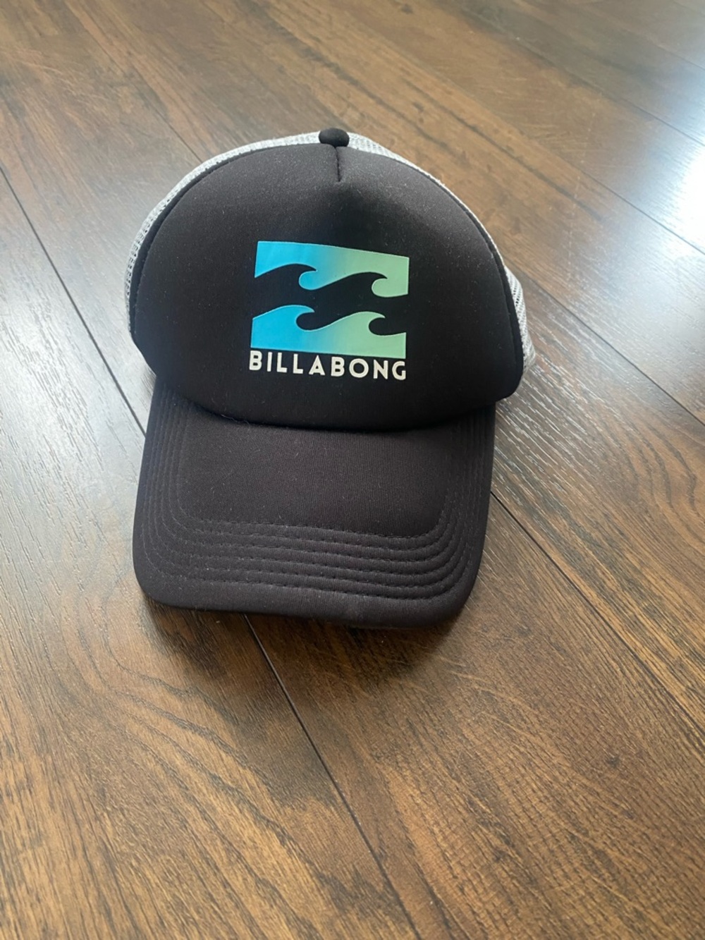 Billabong Black Trucker Hat with Teal-to-Lime Logo